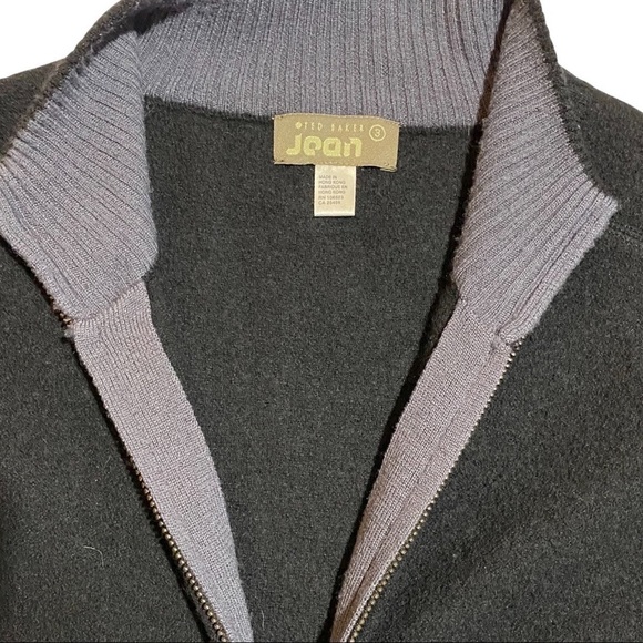 𝅺TED Baker Jean Wool Size 3 Black Zip Up Sweater with 2 front pockets EUC - Picture 4 of 6